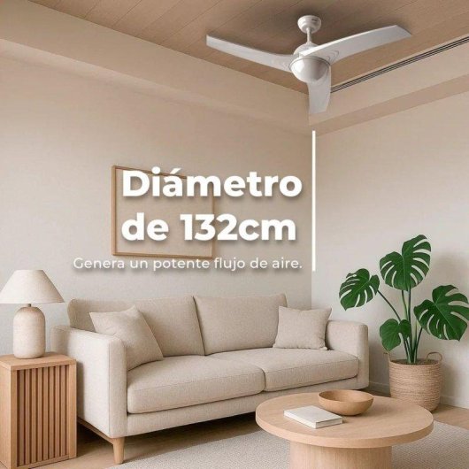 Ventilador de techo Evvo V522 65W 3 aspas 6 velocidades blanco 132 cm