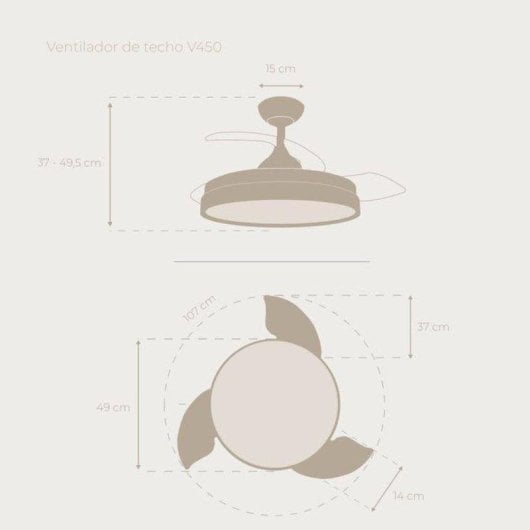 Ventilador de techo Cecotec Evvo V450 Invisible aspas retráctiles luz LED