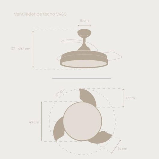 Ventilador de techo Cecotec Evvo V450 Invisible aspas retráctiles luz LED