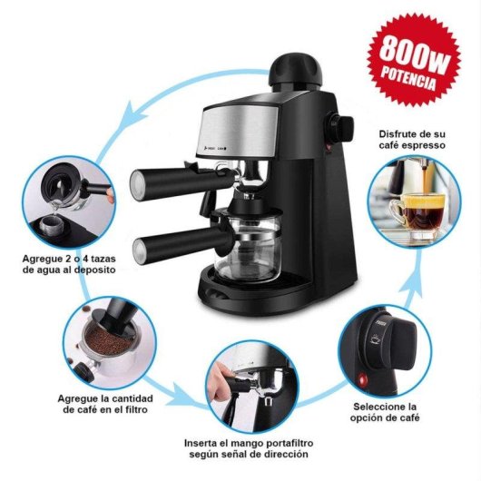 Cafetera Espresso Klack 800 W 3,5 Bares con espumador de leche 4 tazas