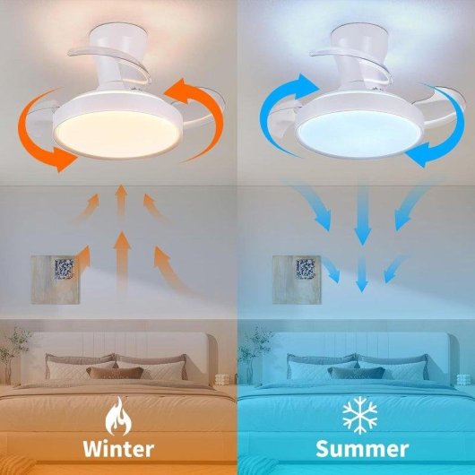 Ventilador de Teto Retrátil Klack XS Branco 55cm Motor DC 30W Silencioso LED