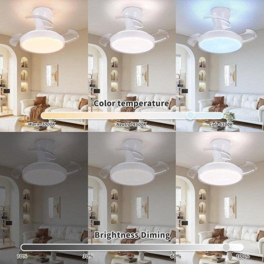 Ventoinha de Teto com Luz Klack XS 30W 55cm 6 Velocidades Silenciosa Pás Retráteis Comando