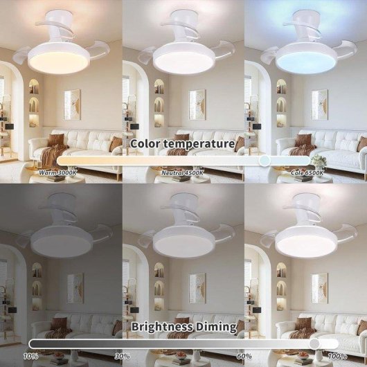 Ventilador de Teto Retrátil Klack XS Branco 55cm Motor DC 30W Silencioso LED