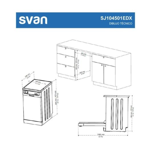 Lavavajillas Svan SJ104501EDX 10 Sets E Inox Display Super Active 2 Bandejas