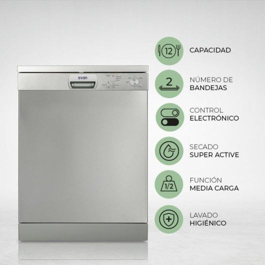 Lavavaisselle Svan SJ12600EX 12 Couverts Classe E Inox Séchage Super Active
