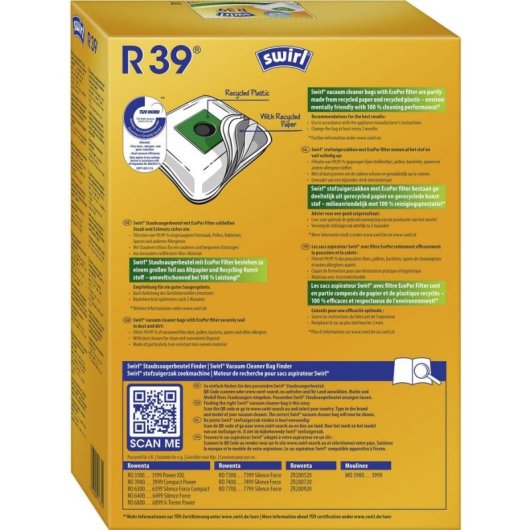 Bolsa para el polvo Rowenta Swirl R 39 MicroPor Plus 4 piezas