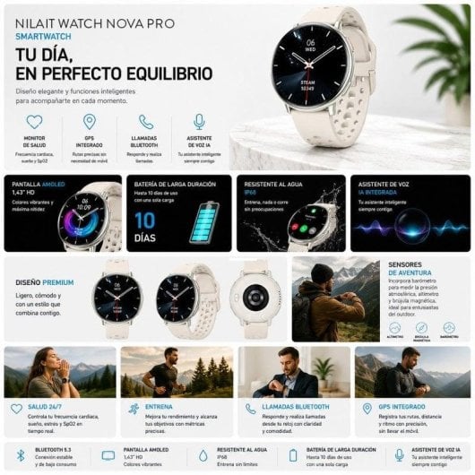 Nilait Watch Nova PRO Reloj smartwatch AMOLED con GPS (Blanco)