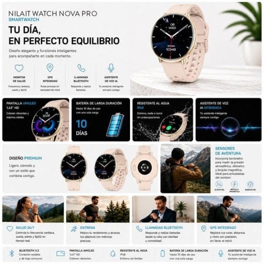Nilait Watch Nova PRO Reloj smartwatch AMOLED con GPS (Rosa)
