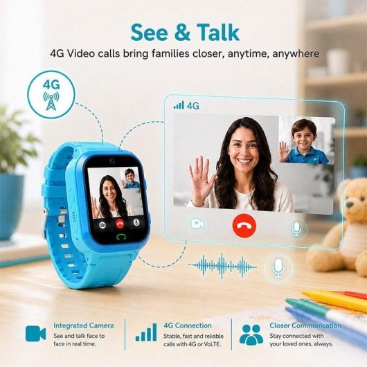 Nilait Kids Watch Safe GPS Smartwatch Infantil 4G con Videollamadas, Llamadas y Botón SOS Azul