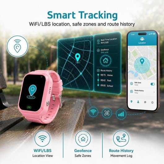 Nilait Kids Watch Safe GPS Smartwatch Infantil 4G con Videollamadas, Llamadas y Botón SOS Rosa
