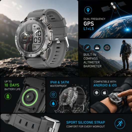 Nilait Watch Cometta ONE Smartwatch Outdoor AMOLED 1.43" GPS Doble Frecuencia L1+L5 Gris