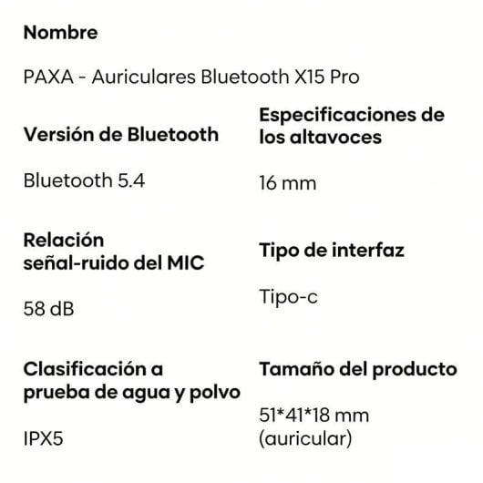 Auriculares Paxa X15 Pro sem fios Bluetooth 5.4 desportivos redução de ruído IPX5