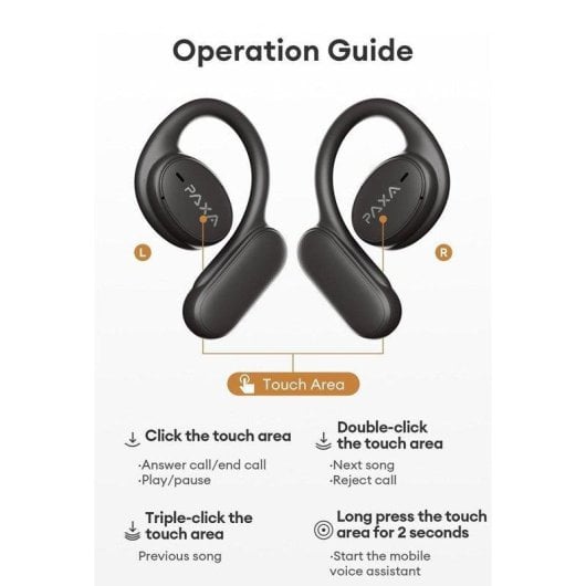 Auriculares Paxa Openair 5 Bluetooth 5.4 Abertos 16mm IPX5 Respiráveis Desporto