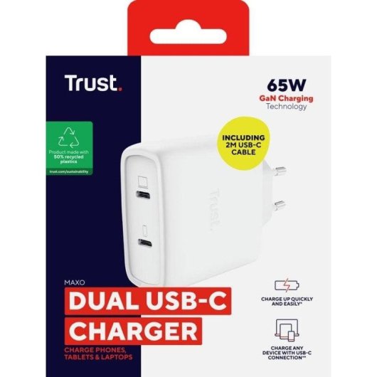 Cargador Trust Maxo 65W 2 puertos USB-C GaN