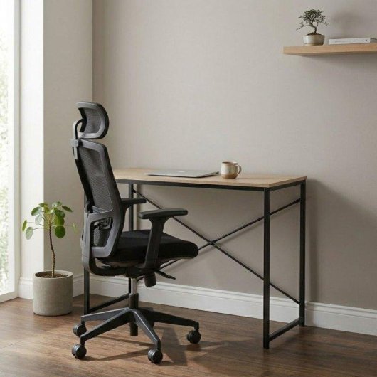 Escritorio Basik Line Bruma Estructura Metálica Negro/Natural 70x120x60 cm