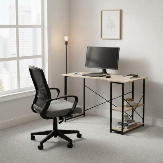 Escritorio Basik Line Serenna L con 2 estantes laterales Negro/natural 75x120x73 cm