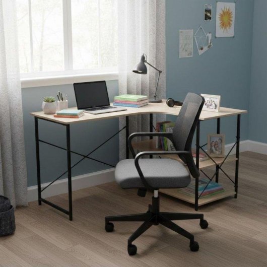 Escritorio Basik Line Serenna L con 2 estantes laterales Negro/natural 75x120x73 cm