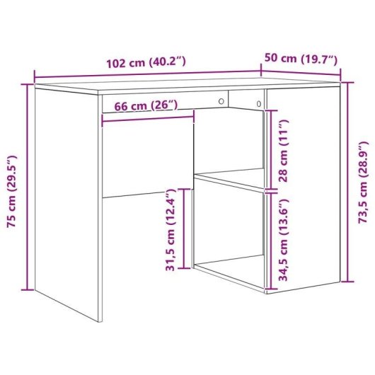 Escritorio vidaXL Burdeos Blanco 73,5x102x50 cm con 2 compartimentos abiertos