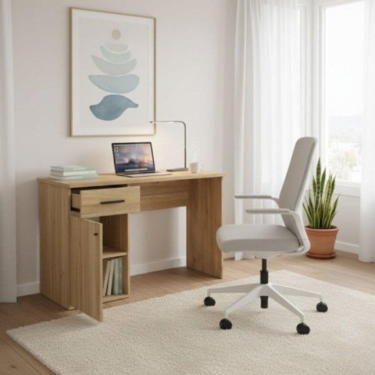 Escritorio Basik Line New Aura Armario Cajón Natural 72x120x49,8 cm