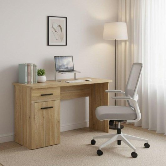 Escritorio Basik Line New Aura Armario Cajón Natural 72x120x49,8 cm