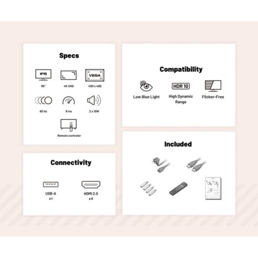 Monitor JAPANNEXT JN-IPS650UHD60F 65" UltraHD 4K 60Hz IPS HDR Altavoces Integrados
