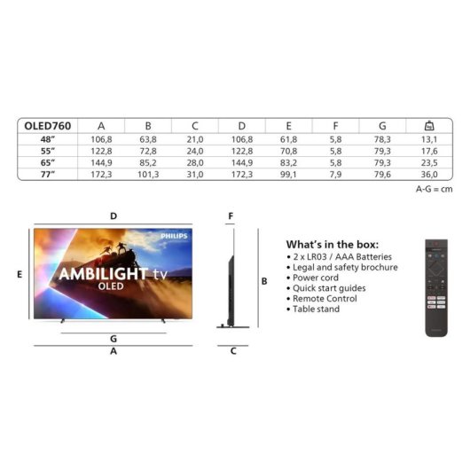 TV Philips OLED 65OLED76012 65" 4K UltraHD 120Hz Smart TV Titan OS HDR10+ Dolby Vision Ambilight