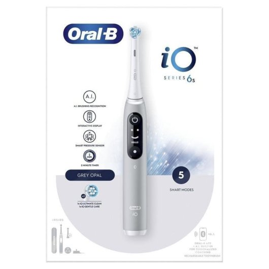 Cepillo de Dientes Oscilante Rotativo Braun Oral-B iO 6S 5 Modos 2 Cabezales Sensor de Presión Temporizador Estuche