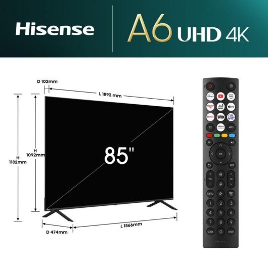 TV Hisense LED 85E6NT 85" 4K UltraHD 60Hz Smart TV VIDAA HDR10 Dolby Vision WiFi