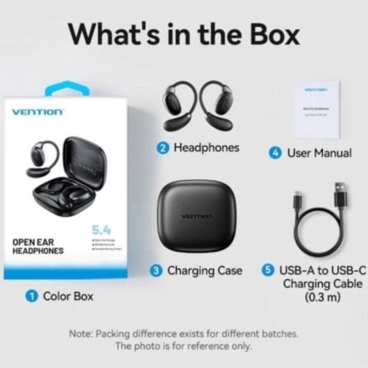 Auriculares Vention NBS sem fios Bluetooth 5.4 Open Ear com Cancelamento de Ruído e IPX4 preto