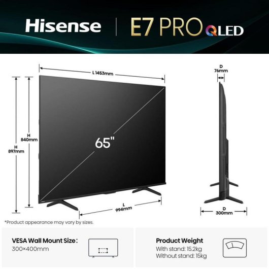 TV Hisense QLED 65E77Q PRO 65" 4K UltraHD 144Hz Smart TV VIDAA HDR10+ Dolby Vision Gaming