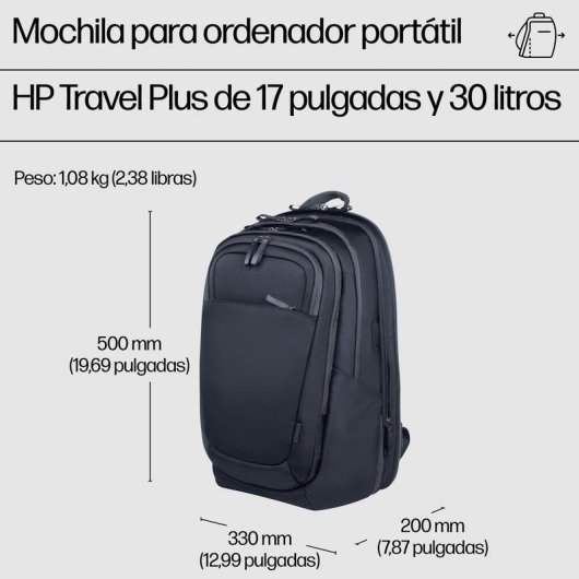 Mochila HP Travel Plus 30L para portátil de 17 pulgadas resistente al agua