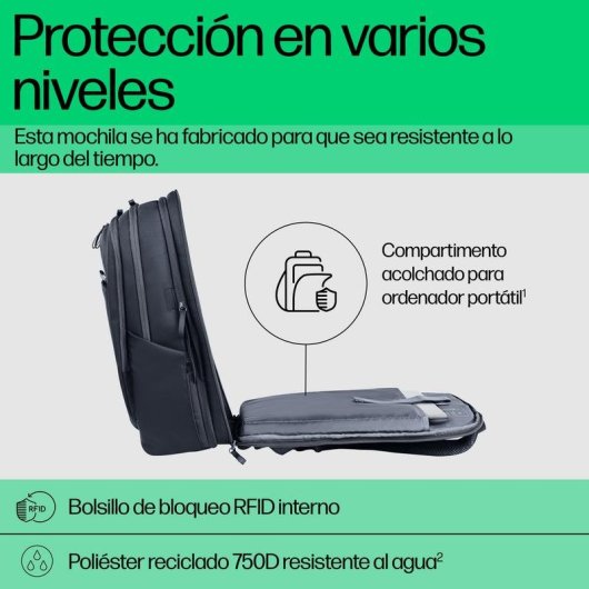 Mochila HP Travel Plus 30L para portátil de 17 pulgadas resistente al agua