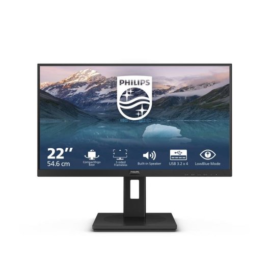 Monitor PC Philips 222S9JML 21,5" FullHD 75Hz VA Altoparlanti Hub USB Regolazione Altezza