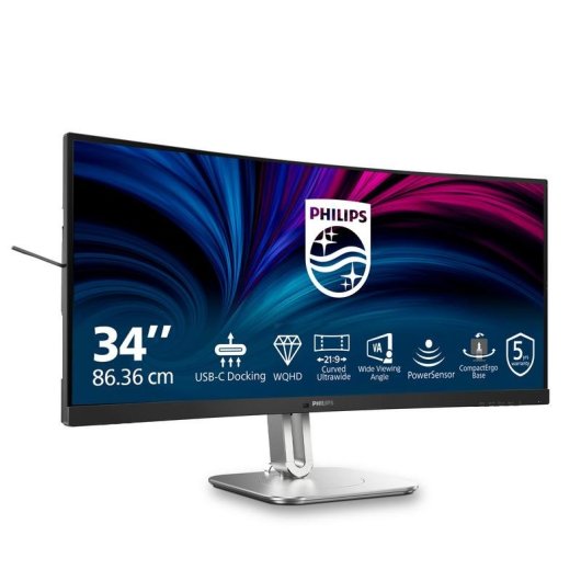 Monitor Philips 34B2U5600C 34" UltraWide QHD 120Hz VA Curvo USB-C Altura Ajustable