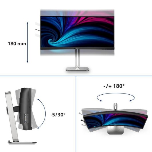Monitor Philips 34B2U5600C 34" UltraWide QHD 120Hz VA Curvo USB-C Altura Ajustable