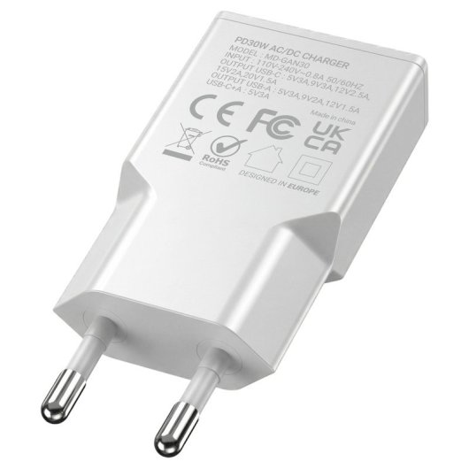 Carregador Mars Gaming MD-GAN30 USB GaN 30W PD QC Duplo Branco