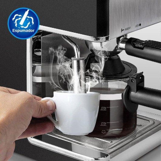 Máquina de café expresso Klack 800W 3,5 Bares com espumador inox 4 chávenas