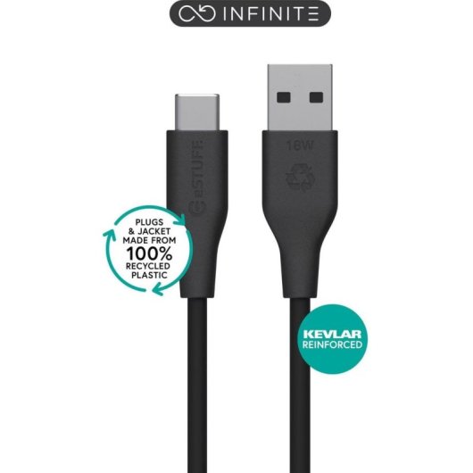 Cable USB eSTUFF 2 m USB C a USB A USB 2.0 Noir avec Charge Rapide