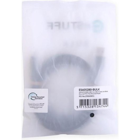 Cable USB eSTUFF 2 m USB C a USB A USB 2.0 Noir avec Charge Rapide