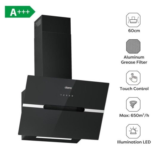 Dunstabzugshaube Ciarra AW6736FB Umluft 60cm 650m³/h Boost Wi-Fi Steuerung