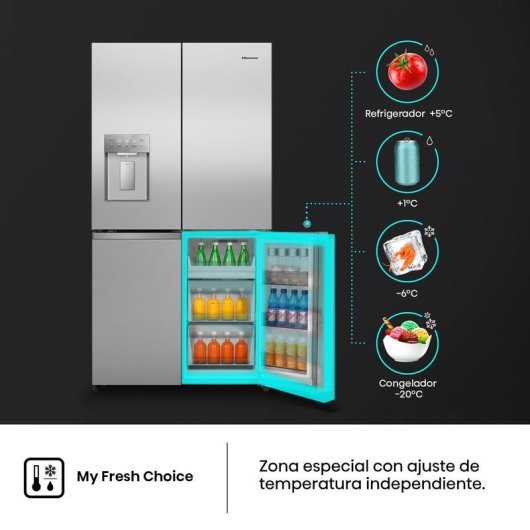 Frigorífico Americano Hisense RQ640P5SSD Total No Frost 179cm 640L D Inox WiFi