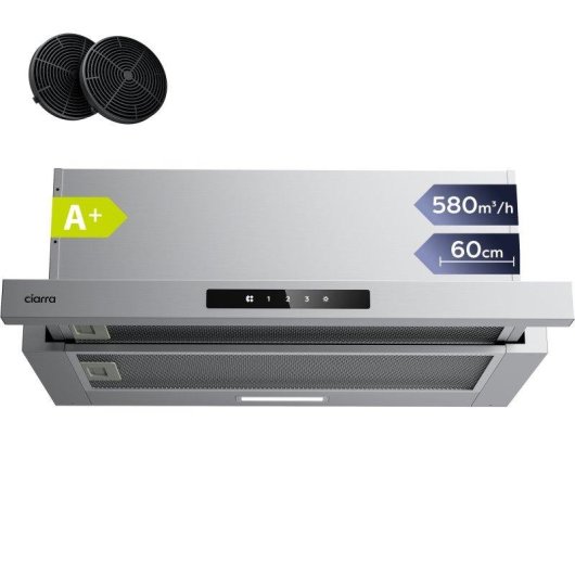 Campana extractora Ciarra AWS6909A Umluft 60cm Edelstahl 580m³/h