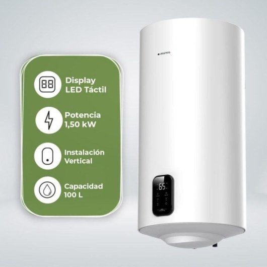 Termo eléctrico Aspes 100L 1500W vertical blanco programable ahorro energía