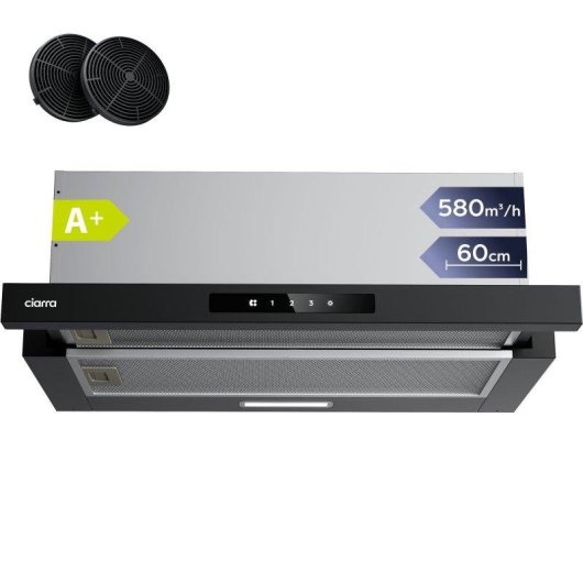 Campana extractora Ciarra AWB6909A Umluft 60cm 580m3/h mit Kohlefiltern