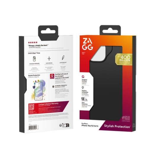 Funda para móvil Zagg Milan Snap Cover Graphene Schwarz Stoßfest für iPhone 17e/16e/15/14/13