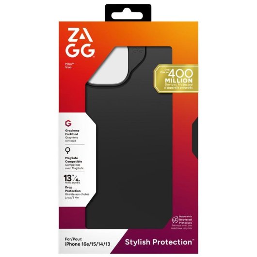 Funda para móvil Zagg Milan Snap Cover Graphene Schwarz Stoßfest für iPhone 17e/16e/15/14/13