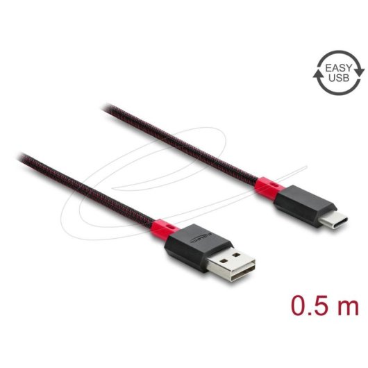 Cabo USB Delock 81541 0.5 m USB A para USB C USB 2.0 Vermelho Preto