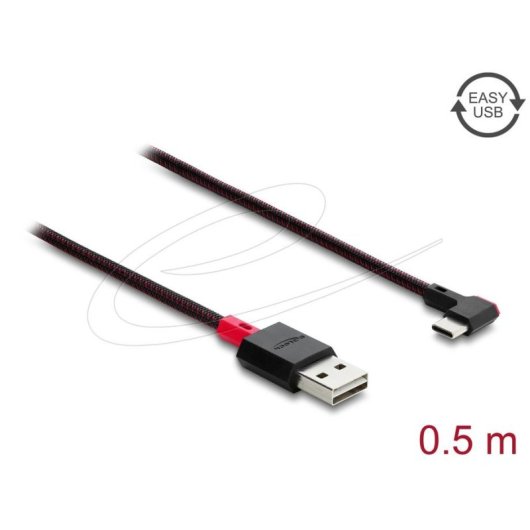 Cabo USB Delock 81545 0.5 m USB A para USB C USB 2.0 Vermelho Preto