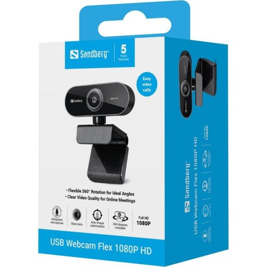 Cámara web Sandberg USB Webcam Flex 1080P HD Full HD con micrófono