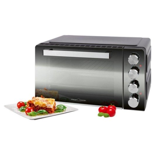 Kompakter ProfiCook MBG 1277 Mini-Backofen 30L 1500W Pizzastein Schwarz